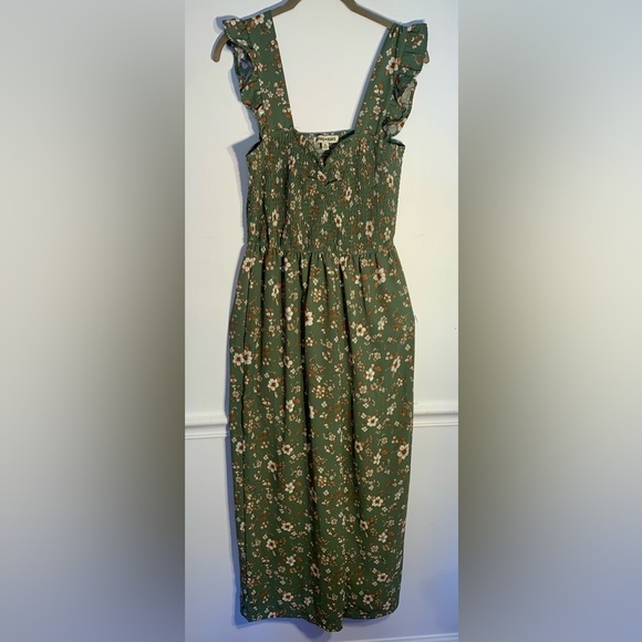 Dresses & Skirts - Boho Cottagecore Floral OliveGreen Jumpsuit Wide Legs Size M
